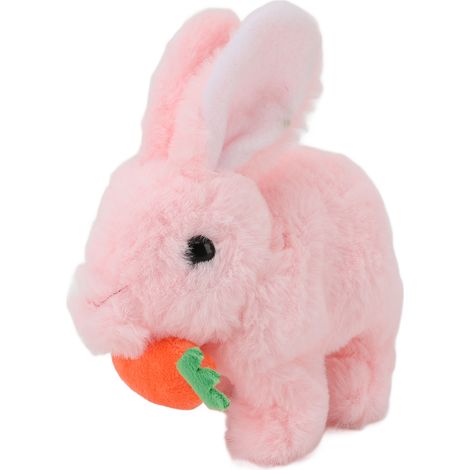 Jouet lapin réaliste peluche interactif Pâques – Électronique sautant avec son oreilles frétillantes cadeau anniversaire rose, jouet (1/5)