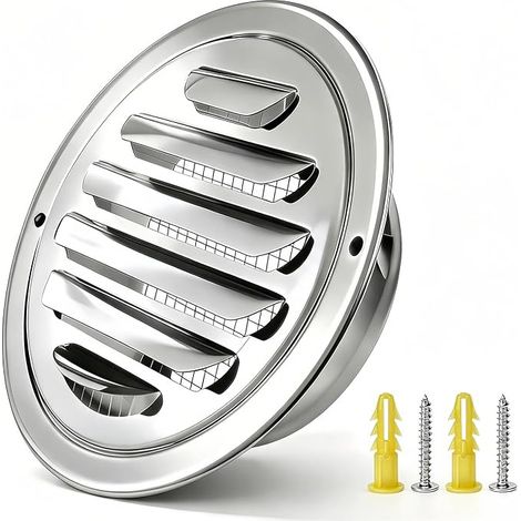 Rejilla de ventilación redonda de acero inoxidable de 100 mm con malla fina para mosquitos, rejilla de ventilación exterior a prueba de lluvia, salida de aire montada en la pared para cocina, baño, ga (1/5)