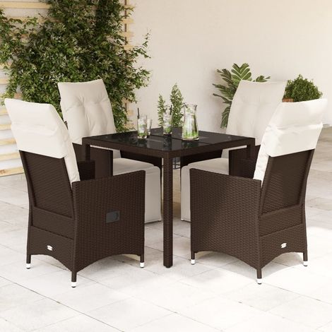 5-tlg. Garten-Bistro-Set mit Kissen Braun Poly Rattan (1/5)