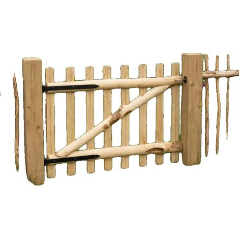 Portail de jardin, bois naturel, 100x60 cm, assemblage facile, charnières en métal durables, finition rustique (1/5)