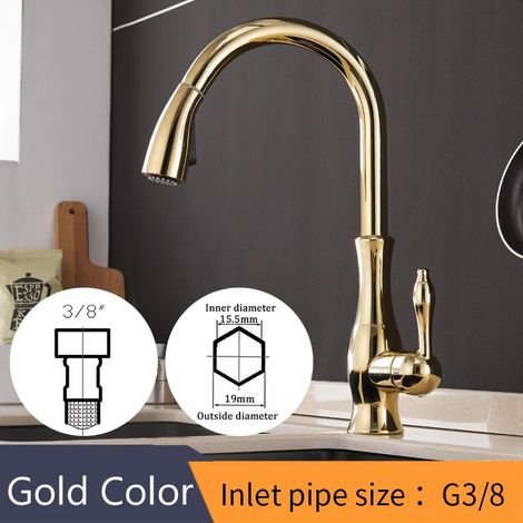 (Gold-G3-8) Robinet de cuisine argenté à poignée unique extractible, mitigeur pivotant à 360°, 866011 (1/5)