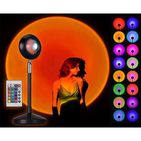 Sunset Lamp, 16 Colours Brightness Adjustable lampe sunset, lampe coucher de soleil, projecteur lumiere 180° Rotation with IR Remote Control for Lighting Party Decoration (1/5)