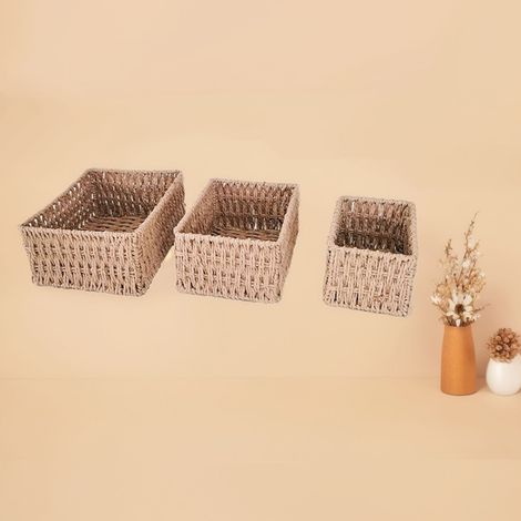 Aufbewahrungskörbe aus Rattan – 3er-Set geflochtene Organizer-Körbe für Schreibtisch und Regale (1/5)