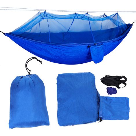 Hamac de Camping avec Moustiquaire Intégrée Nylon Robuste 280kg 270x140cm Sangle Arbre Bleu Foncé (1/5)