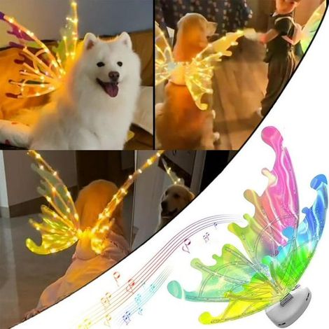 Leuchtende Feenflügel für Hunde, LED-Schmetterlingsflügel für Haustiere, Halloween-Kostüme für Hunde, elektrische Feenflügel, Feenkostüm mit LED-Lichtern und Musik (1/5)