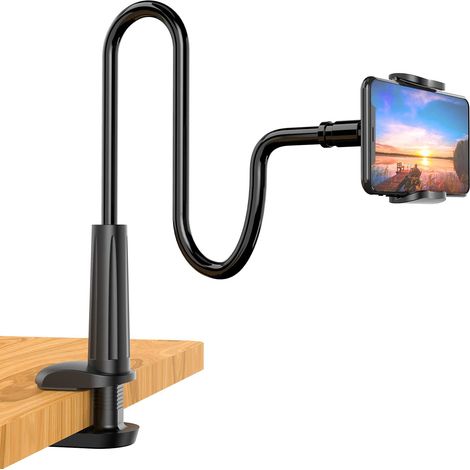Support téléphonique Jadeshay, support col de cygne flexible pour lit, pince longue bras pour smartphone, fixation clip pour enregistrement vidéo, support de bureau à montage aérien, noir (1/5)