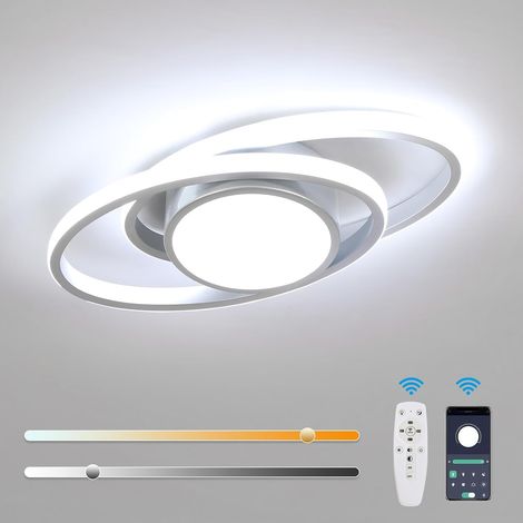 Goeco Smart Dimmable LED Ceiling Light 39W 4387LM 38.5cm, Silver Round Flush Mount with Remote/App Control, CCT Colour Changing 3000K-6500K for Living Room Bedroom Dining Room Office Kitchen (1/5)