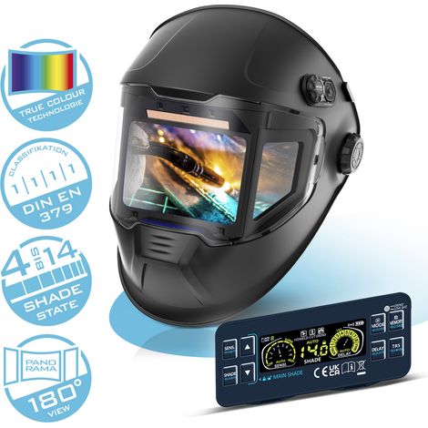 STAHLWERK Casque de soudage automatique 3-en-1 SPLIT – Masque de soudeur avec True Colour, obscurcissement auto. DIN 4-14, classe optique 1/1/1/1, mémoire de jobs, champ 180° de 116 x 81 mm