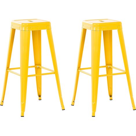 Lot 2 Chaises Tabourets de Bar Industriels en Acier Jaune 76 cm Empilables et Confortables pour Cuisine ou Salle à Manger au Design Moderne Beliani (1/5)