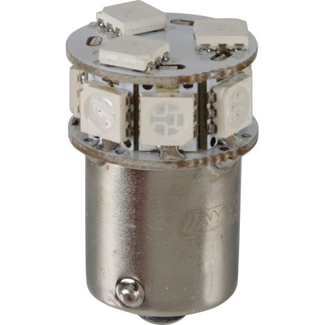 24V Led series - 10 SMD x 1 chip - (P21W) - BA15s - 20 pz - Scatola - Rosso - Doppia polarità - Resistenza incorporata (1/2)