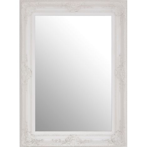 Premier Housewares Wall Mirror / Mirrors For Garden / Bathroom / Living Room With Carving Rectangular Frame / White Finish Wall Mounted Mirrors W83 X D8 X H113cm. (1/4)