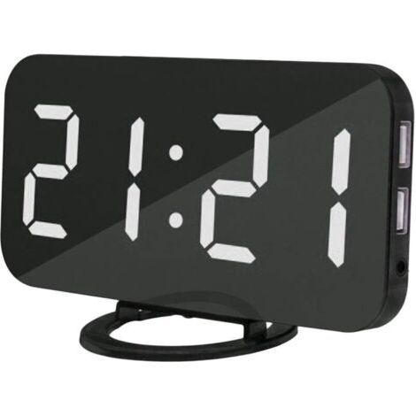 Réveil numérique,Horloge de Surface Miroir 6.2IN Affichage LED avec Deux Ports de USB,Mode gradateur Automatique,Horloge Murale de Bureau avec Fonction Snooze avec veilleuse à Pile Bouton..DEBUNS