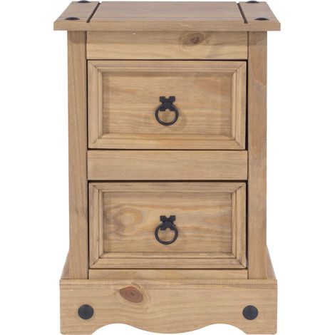 Corona 2 Drawer Petite Bedside Cabinet - Pine - 36 x 32 x 53.1 cm - Antique Waxed Pine (1/4)