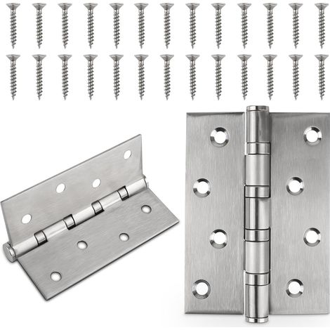 Un juego de dos bisagras de puerta de acero inoxidable de 100 mm, bisagras de puerta interiores con rodamientos de bolas cromados, bisagras de puerta de alta resistencia. (1/5)