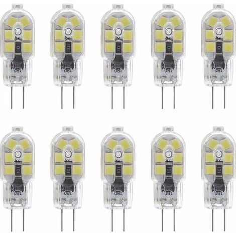 Confezione da 10 lampadine LED G4 da 2W per cappe aspiranti, AC/DC 12V, equivalenti a lampadine alogene da 20W, 200LM, attacco bipolare con copertura in PVC trasparente, luce bianca fredda 6000K, non  (1/4)