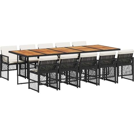 Maison Exclusive - 11-tlg. Garten-Essgruppe mit Kissen Schwarz Po