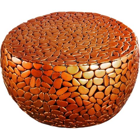 Table basse GALEA ronde en métal cuivré – Motif galets décoratif finition brillante