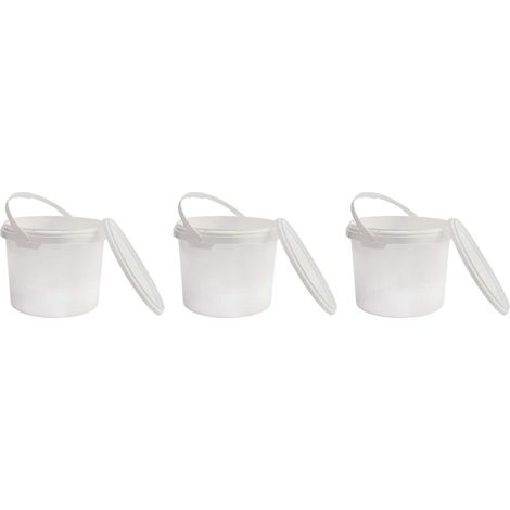Seau en Plastique de qualité Alimentaire avec Couvercle, Blanc, 100% recyclables, 1L x 3 pièces