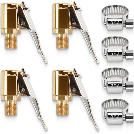 4pcs 8mm Auto Valve Lever Adapter Brass Inflator Fitting with Clip On Nipper Threaded Nozzle for Car Motorcycle Bike Tyres - Corrosion Resistant and Easy to Install (1/5)
