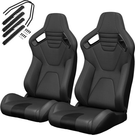 2 sièges baquets de course universels neufs, en cuir PVC noir avec surpiqûres noires design moderne fabrication robuste pour la maison