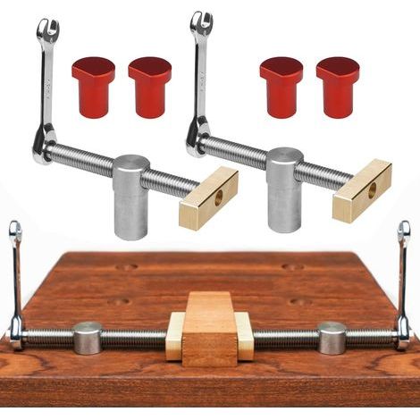 Set aus 2 Schnellspann-Werkbankklemmen für Tischwerkbänke mit 4 Bankhaken, Holzbearbeitungsklemmen, Werkbankanschlag-Positionierungsklemmen und Schnellspannklemmen für 19 mm/20 mm Bankhakenlöcher (20  (1/5)