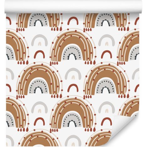Papier peint bohème arc-en-ciel et papillons, orange et beige, pour salon et chambre, 50x1000 (1/5)