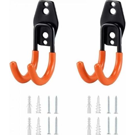 (Orange) 2Pcs Garage Hooks, Wall Mounted Garage Hooks, Multi-Purpose Hooks, Garden Tool Holder with Expansion Tube and Screws for Tool Organization MUMU