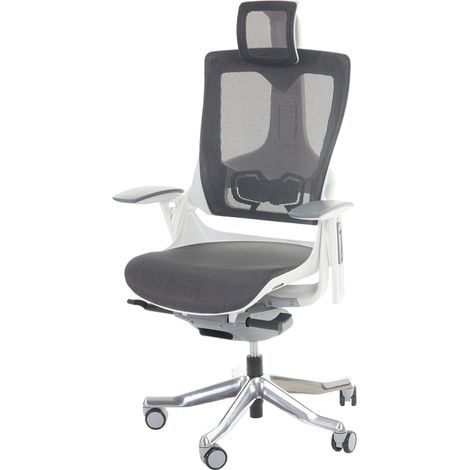 Poltrona sedia ufficio girevole regolabile MERRYFAIR Wau 2 ergonomica poggiatesta alluminio tessuto bianco nero grigio (1/5)