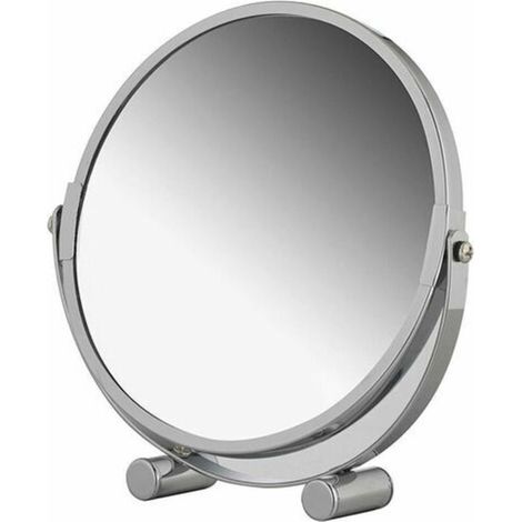 SABIR Miroir grossissant pivotant sur pied, miroir de courtoisie portable en métal chromé avec grossissement jusqu'à 3x, miroir de maquillage rond double face, miroir de salle de bain pivotant (1/5)