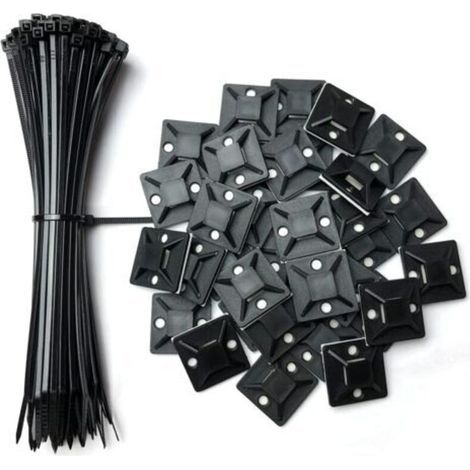 [JAMAIS UTILISÉ] Lot de 100 supports adhésifs pour serre-câbles, 20 mm x 20 mm, noirs, auto-adhésifs, supports en plastique pour serre-câbles, 100 serre-câbles gratuits de 150 mm (1/4)