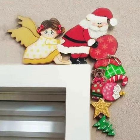 Weihnachts-Türdekoration, Weihnachtsmann, Rentier, Engel, Weihnachts-Tür-Eckschild für Party-Dekoration, Geschenk, Rot, Engel und alter Mann