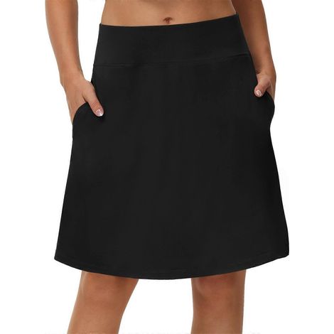 Damen-Tennisrock mit hohem Bund und Tasche, atmungsaktive Sportshorts, verstellbarer Bund, ideal für Sport, Laufen und Golf, schwarz, Größe L. (1/5)