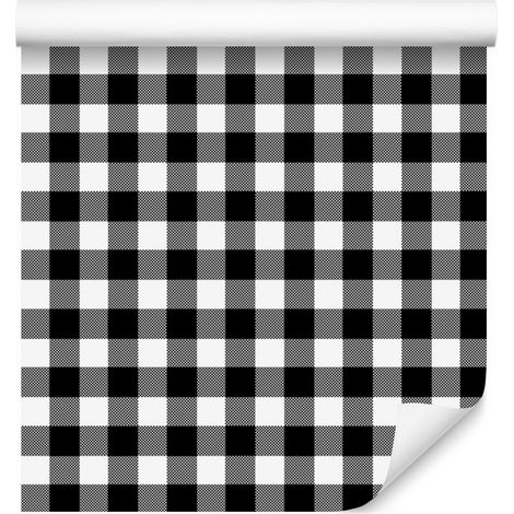 Carta da parati a scacchi bianchi e neri, grigia e nera, per soggiorno e camera da letto, 50x1000 cm. (1/5)