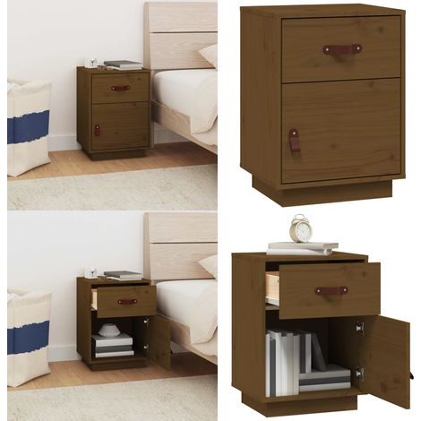 Nachttisch Honigbraun 40x34x55 cm Massivholz Kiefer - Nachttisch - Holzmöbel - Kiefernholz - Wohnzimmermöbel - Schlafzimmerschrank - Home & Living