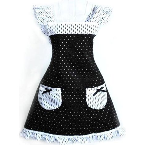 Tablier de cuisine décoratif pour femme avec 2 poches et nœud papillon, motif à pois de style princesse mignon