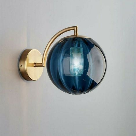 Applique murale moderne nordique neuve, boule en verre bleu Ø15CM, support en métal (bleu) (1/5)
