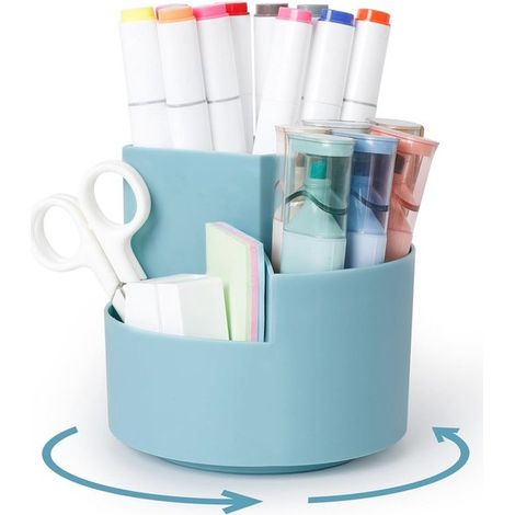 Portapenne girevole da scrivania, organizer a 360° con 3 scomparti, organizer da scrivania multifunzionale e spazioso per la scuola. (1/5)