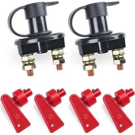 Lot de 2 interrupteurs coupe-batterie 12V-24V, interrupteur principal, compatibles avec clés amovibles, 2 trous, pour véhicule, bateau, voiture (1/4)
