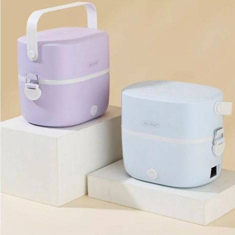 TrAdE Shop Traesio - Porta Pranzo Lunch Box Scaldavivande Elettrico Portatile Con Doppio Scomparto In Acciaio - (1/5)