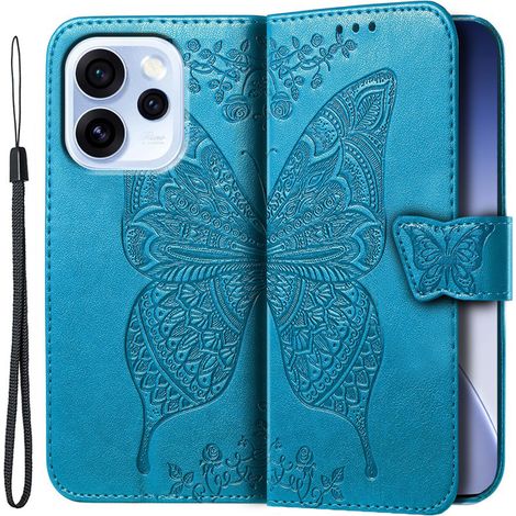Custodia a libro per Oppo Reno 15 Pro, farfalla, blu