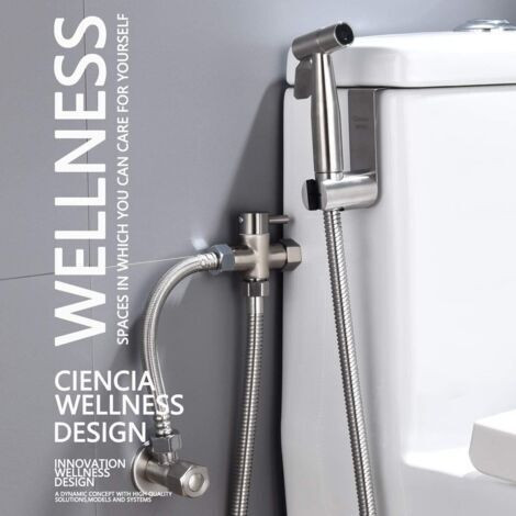 NALOOKAMIC Kit Douchette Wc Acier Inox Douchette à Main Bidet avec Vanne WC 3 Voies 3/8\