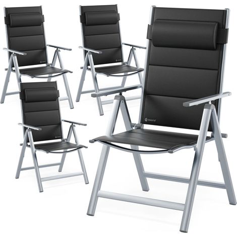 Casaria – Set de 4 chaises de jardin dossier haut – Aluminium laqué – Charge max. 120 kg – Coussin amovible et ergonomique – Pliables et faciles à ranger