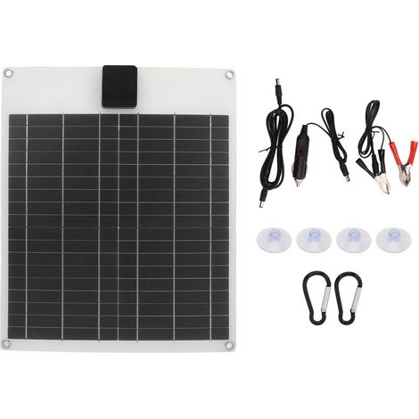 Jeffergarden Kit de chargeur de batterie et générateur d'énergie monocristallin à double sortie (20 W, 5 V et 12 V) pour voiture, bateau, remorque et camping-car (blanc). (1/5)
