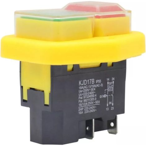 KJD17B Interrupteur à bouton-poussoir magnétique de sécurité, AC220V 18A 4 Broches interrupteur à bouton-poussoir magnétique étanche pour outils de jardin (1/5)
