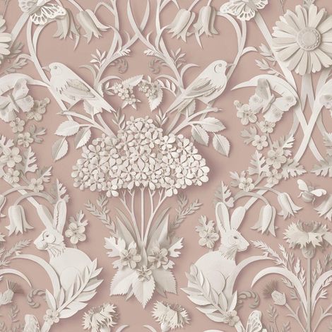 Fine Decor Woodland Pink Wallpaper Floral Leaves Animal Print Feature Wall (1/4)