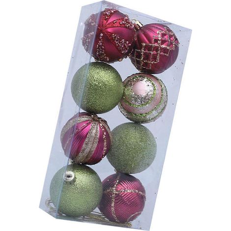 Dekorative Weihnachtskugeln zum Aufhängen, für Zuhause und Partys, rosarot und grasgrün (1/5)