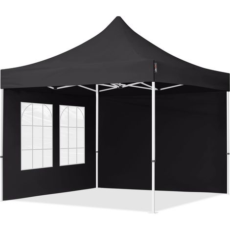 3x3 m Faltpavillon, ECONOMY Stahl 30mm, Seitenteile mit Sprossenfenstern, schwarz