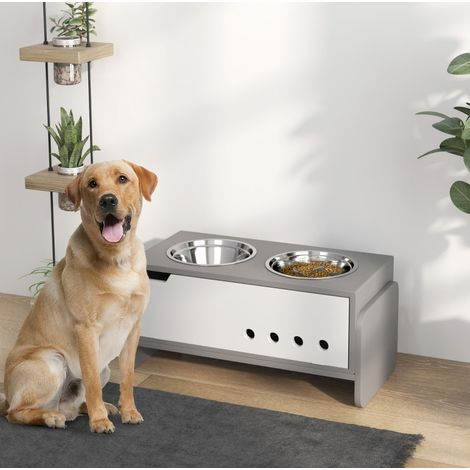 Stazione rialzata per cani in legno grigia 62,5x30x36,5 cm con vano portaoggetti FloraGrace (1/5)