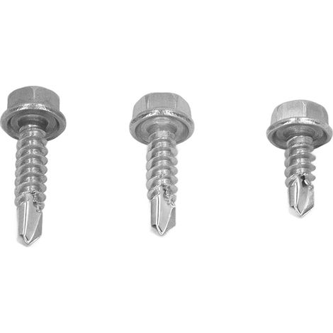 Packung mit 150 selbstbohrenden Schrauben aus Edelstahl 304, Senkkopf mit Sechskantscheibe, Sortiment an Metallschrauben. (1/5)