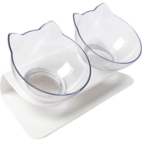 Bol surélevé pour chat, design ergonomique pour le cou, transparent.